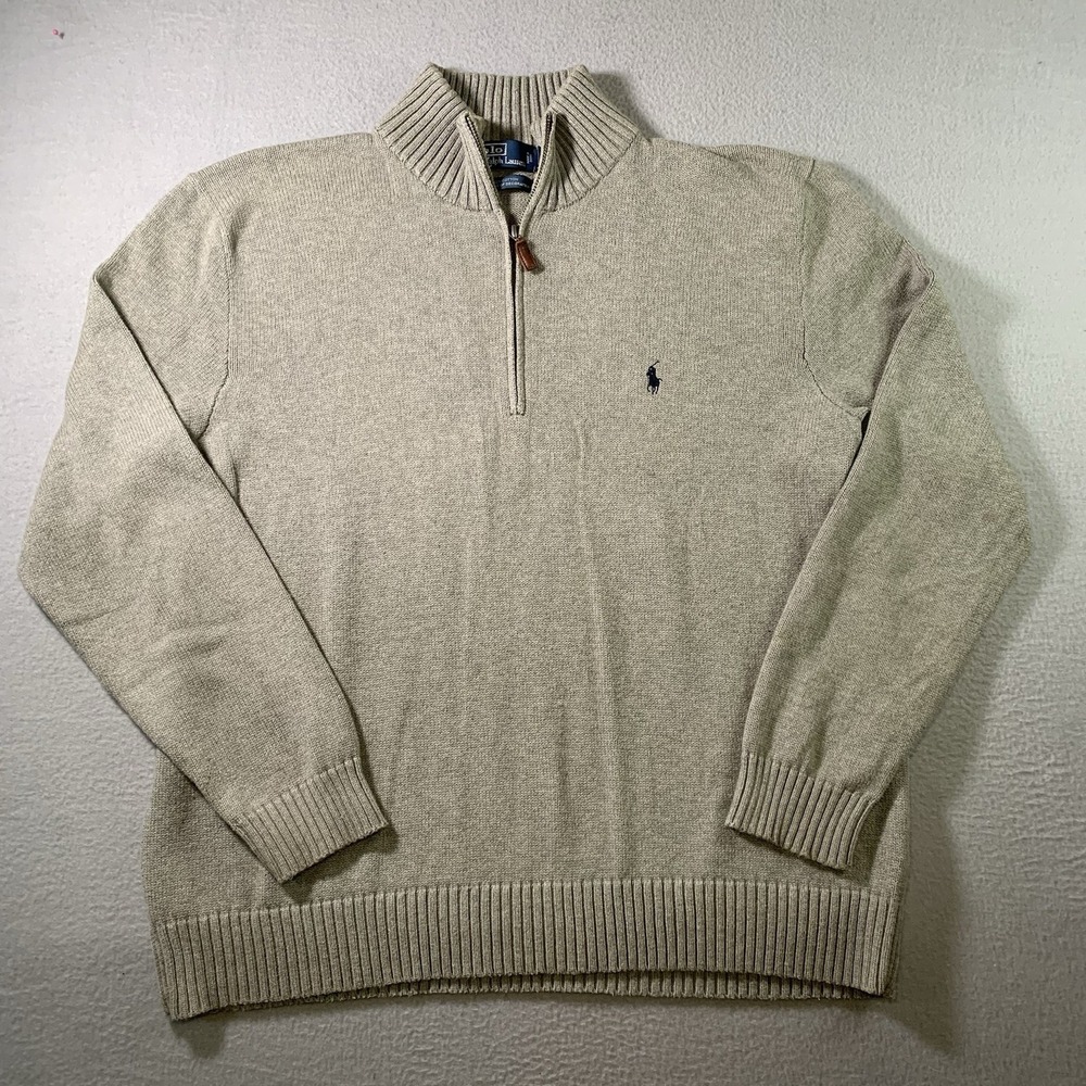 Polo Ralph Lauren Mens Tan Cotton Quarter Zip Mock Neck Sweater Size XXLarge